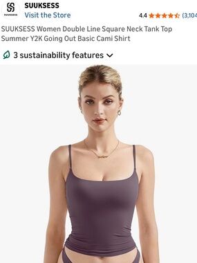 SUUKSESS Square Neck Double Line Tank Top in Mauve